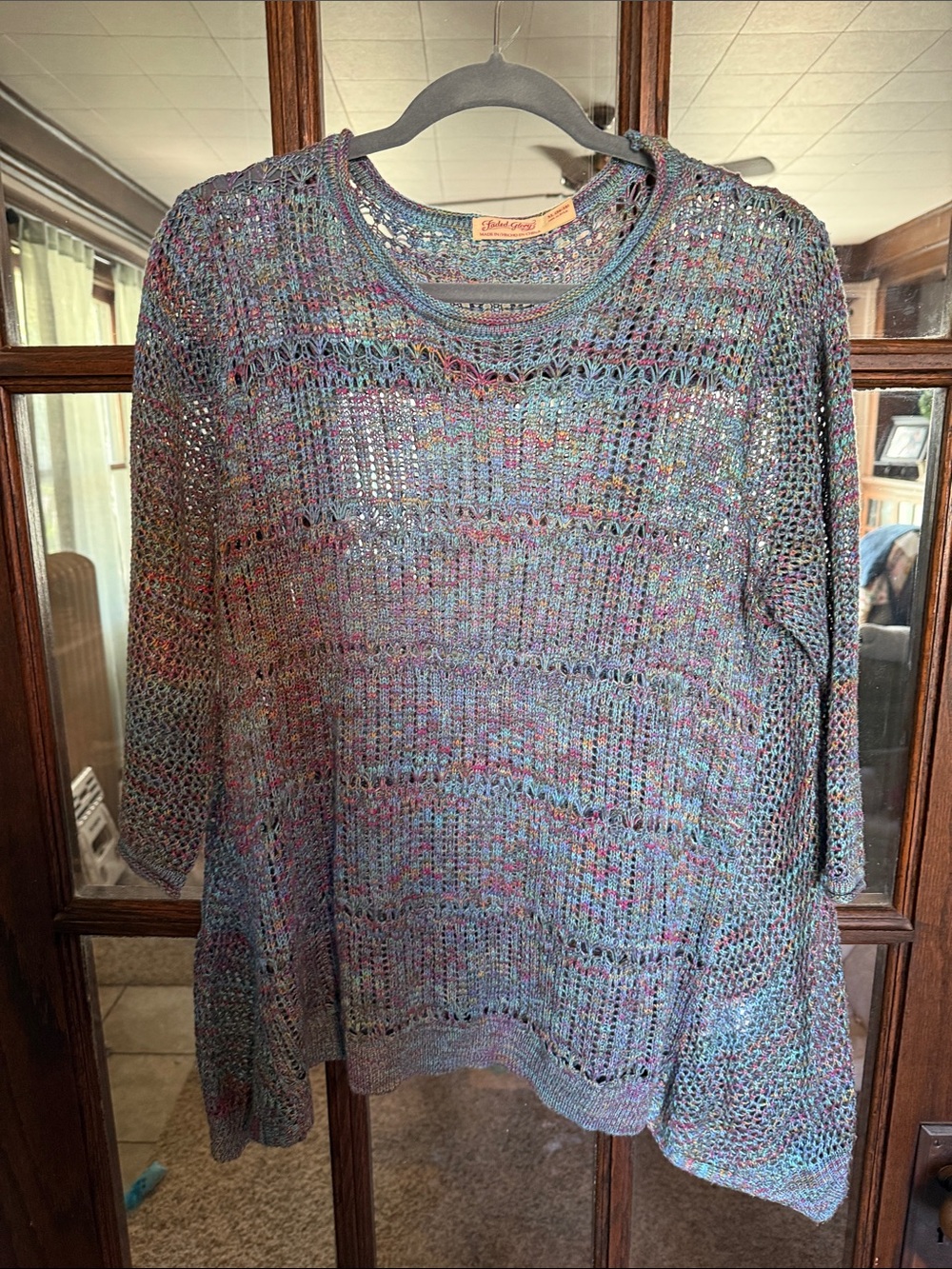Faded Glory Womens XL Lakeside Space Dye Open Knit Crochet Sweater Retro Hippie